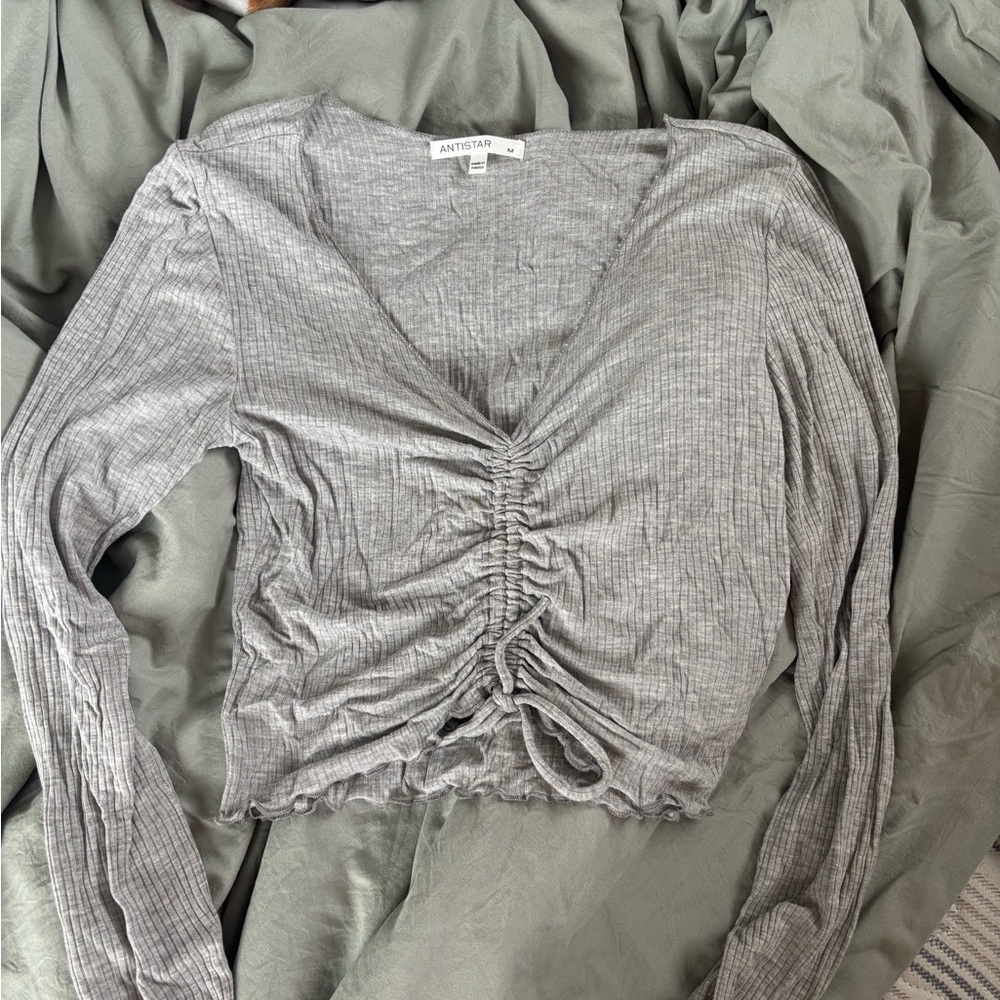 Antistar Women's Long Sleeve Ruched Top - Light Gray